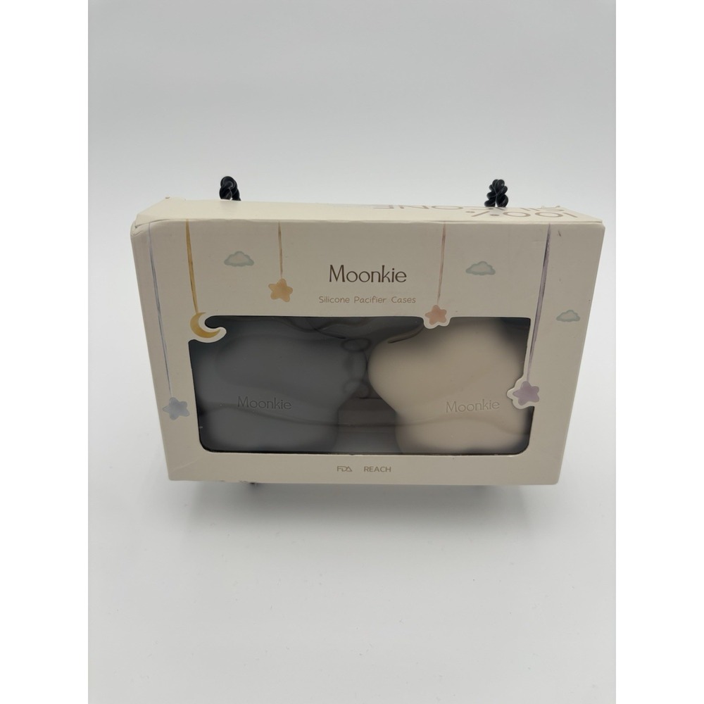 2 Pack Moonkie Silicone Pacifier Holder Cases - Shifting Sand and Lunar Grey